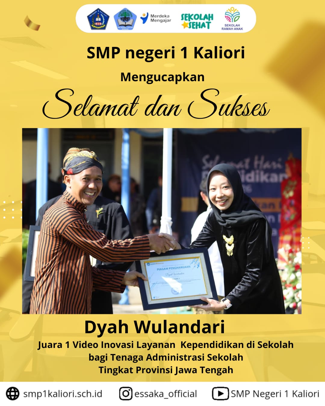 SMP Negeri 1 Kaliori Juara 1 Lomba Video Inovasi Layanan Kependidikan Tingkat Jawa Tengah
